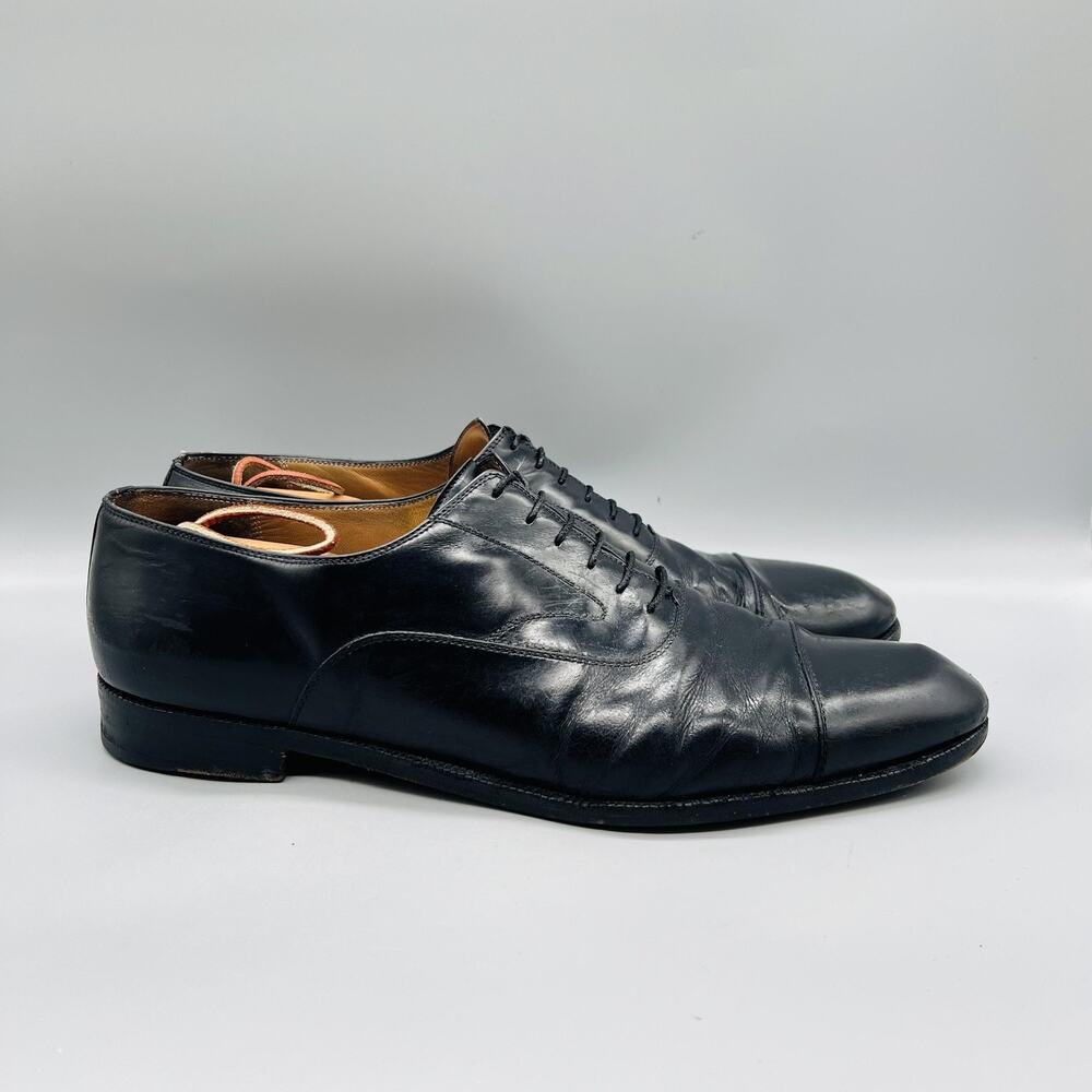 Salvatore Ferragamo Shoes Mens 13 Black Leather Cap Toe Oxford Dress Slip On